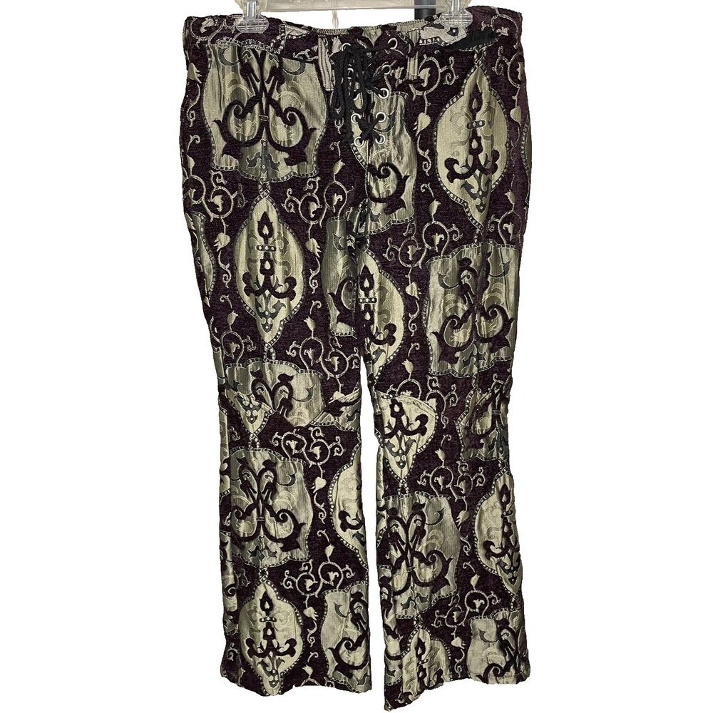 Shrine of Hollywood Maroon Gold Tapestry Pants Size 34 Goth Punk Steampunk
